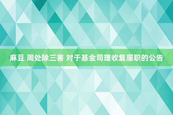 麻豆 周处除三害 对于基金司理收复履职的公告